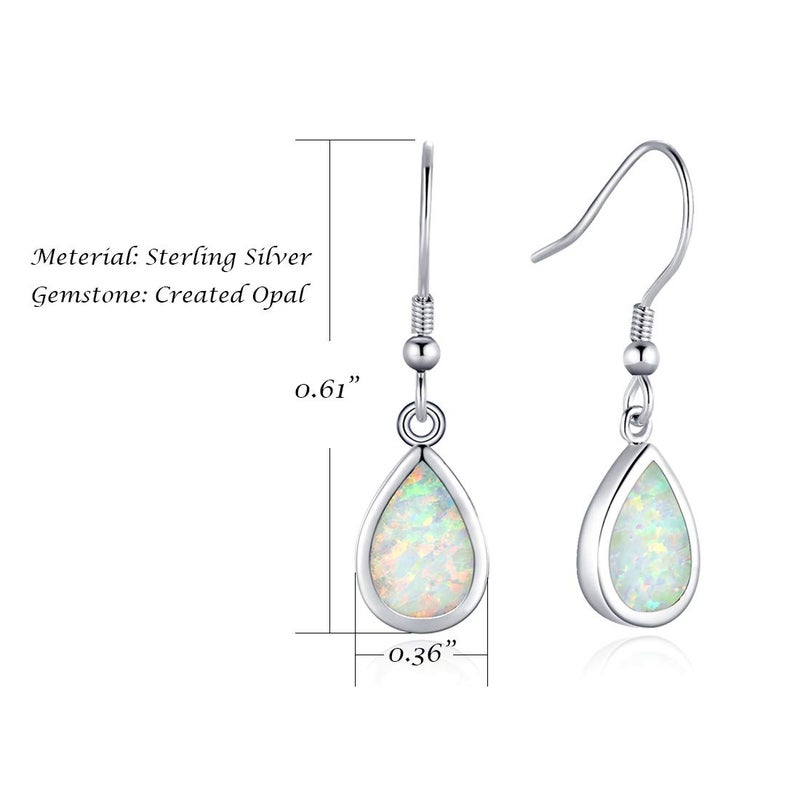 Fancime October Birthstone Earrings FANCIME Sterling Silver White Opal Teardrop Dangle Earrings Dainty Pear Shaped Hook Earrings Opal Jewelry for Women - Image 5